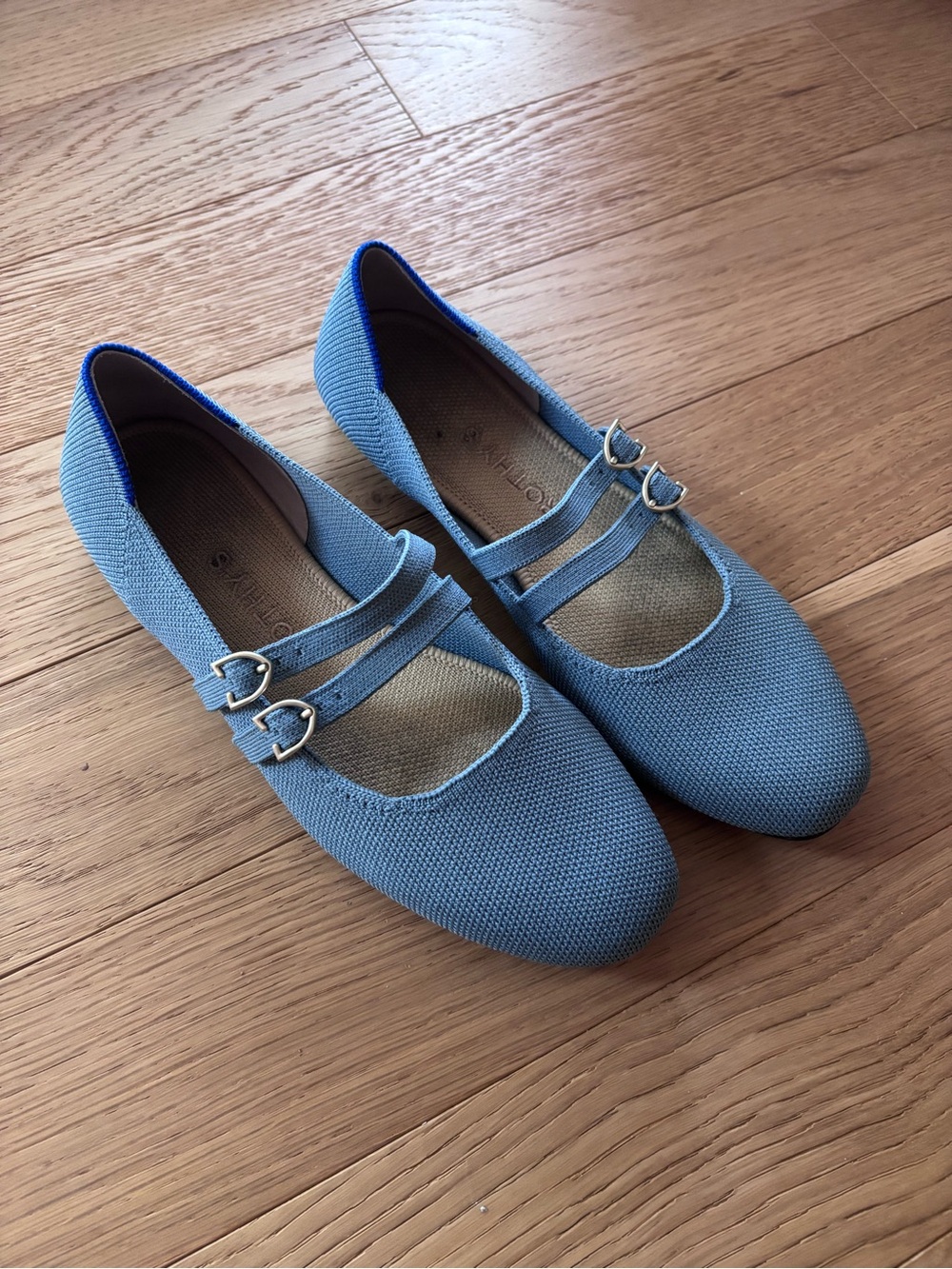 Rothy's Light Blue Double-Strap Knit Mary Jane Flats